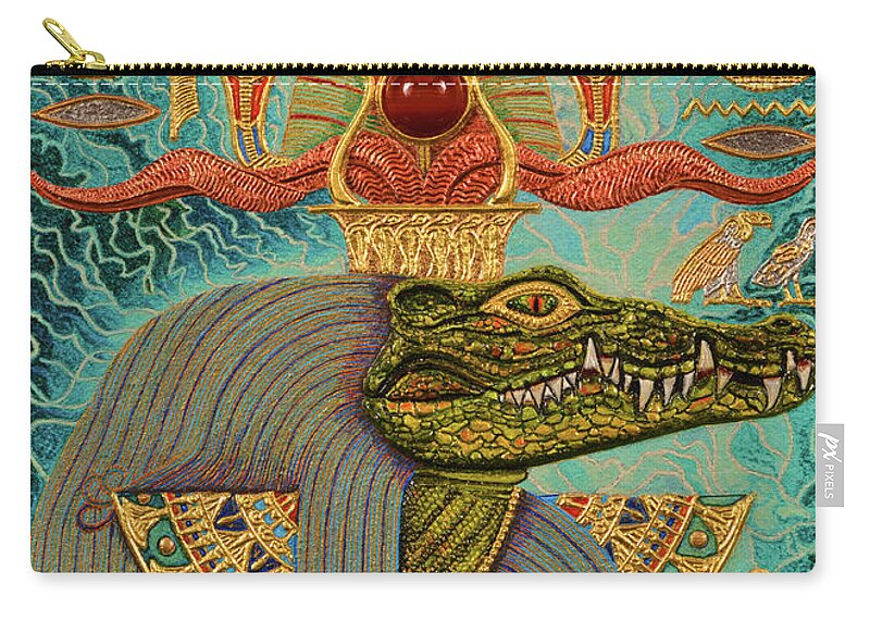 Ancient Zip Pouch featuring the mixed media Akem-Shield of Sobek-Ra Lord of Terror by Ptahmassu Nofra-Uaa