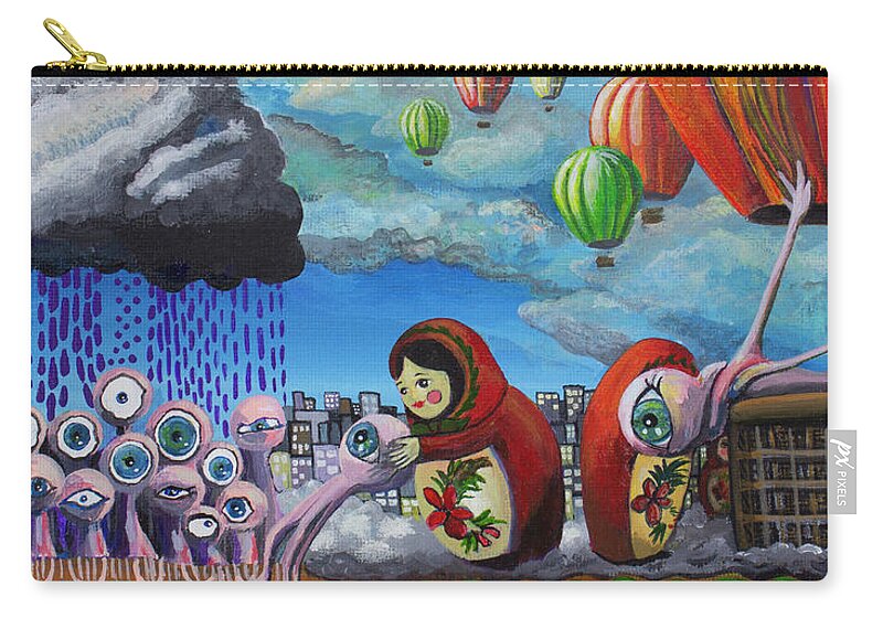 Wake Zip Pouch featuring the painting Alarm Clock by Mindy Huntress