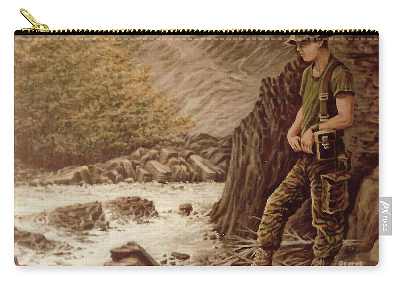 Landscape Zip Pouch featuring the painting Alaska Stream by George Lightfoot