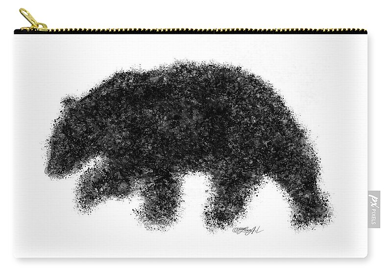 Texture Zip Pouch featuring the mixed media Alaskan brown bear painting in black and white ink splatter in 3x2 ratio by Lena Owens - OLena Art Vibrant Palette Knife and Graphic Design