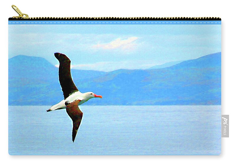 New Zealand Zip Pouch featuring the photograph Albatross flying over Otago new Zealand by Sam Hall
