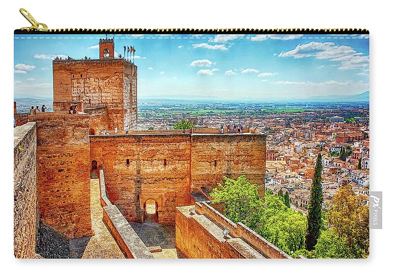 Alhambra Zip Pouch featuring the photograph Alhambra tower by Tatiana Travelways