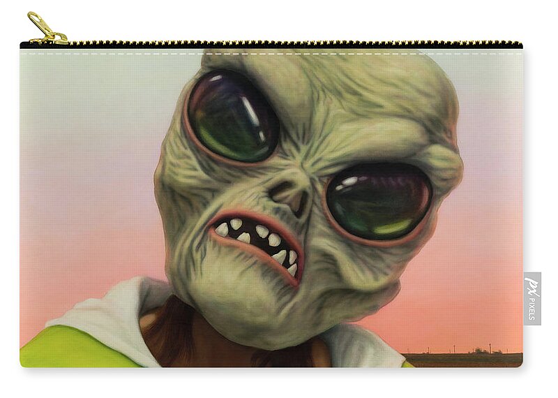 Alien Zip Pouch featuring the painting Alien in West Texas by James W Johnson