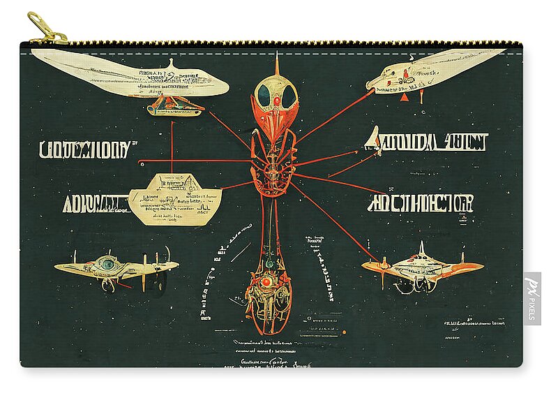 Alien Zip Pouch featuring the digital art Alien Insects #7 by Nickleen Mosher
