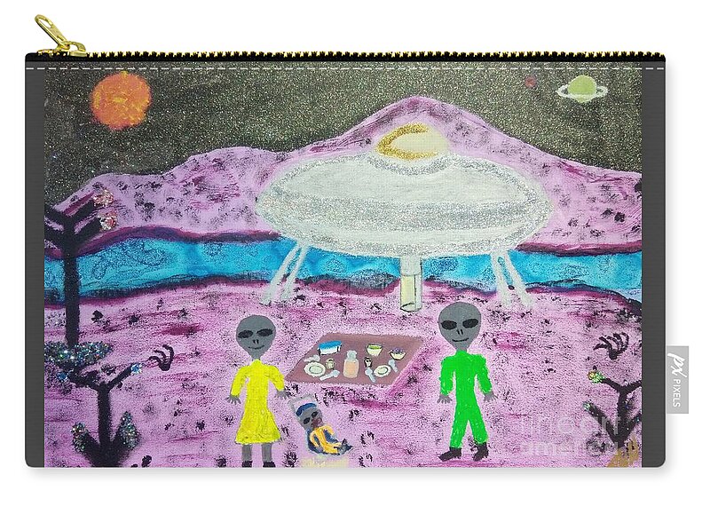 Alien Carry-all Pouch featuring the painting Alien Pick-nick by David Westwood