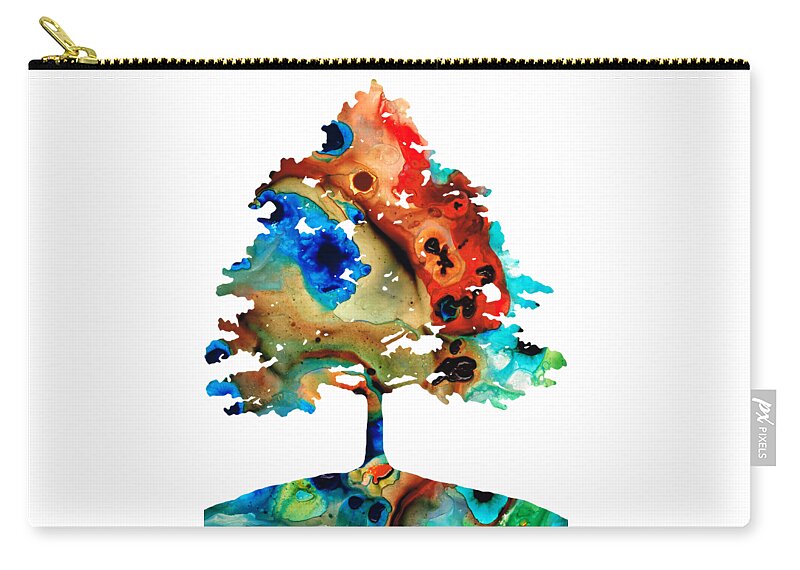 Tree Zip Pouch featuring the painting All Seasons Tree 3 - Colorful Landscape Print by Sharon Cummings