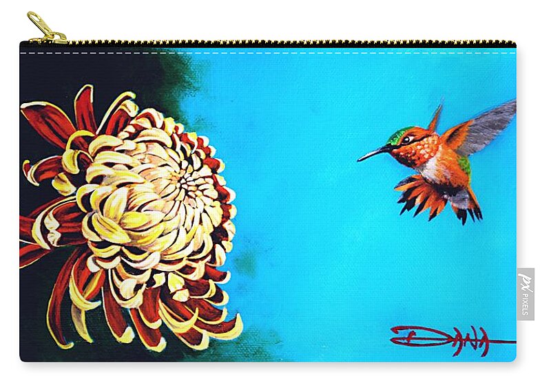 Birds Carry-all Pouch featuring the painting Allen's Hummingbird and Chrysanthemum by Dana Newman