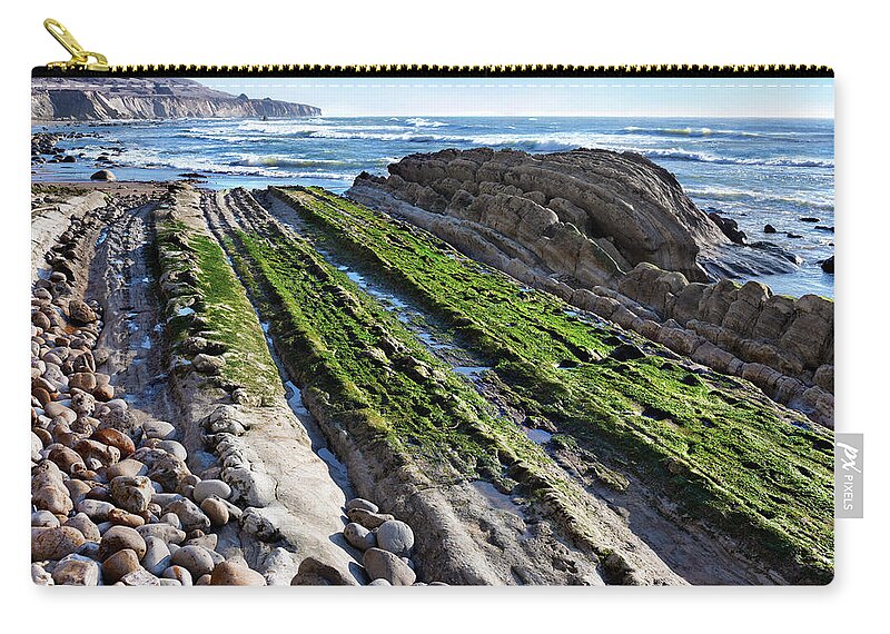 Bowling Ball Beach Zip Pouch featuring the photograph Alleys and Hogbacks at Bowling Ball Beach by Kathleen Bishop