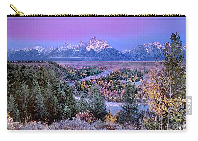 Dave Welling Zip Pouch featuring the photograph Alpenglow Snake River Overlook Grand Tetons Np by Dave Welling