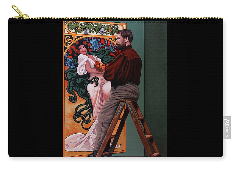 Alfons Mucha Zip Pouch featuring the painting Alphonse Mucha Painting by Paul Meijering
