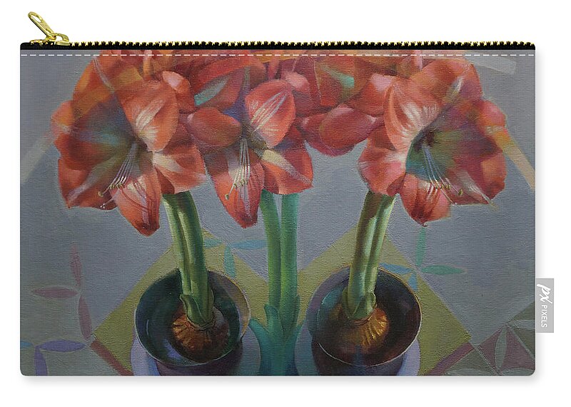 Red Amaryillus Zip Pouch featuring the painting Amaryillus by Cathy Locke
