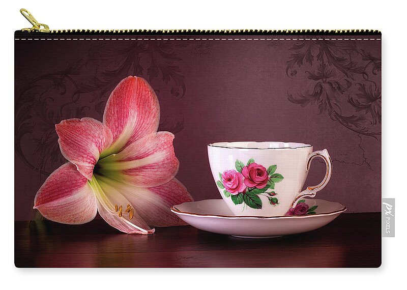 Amaryllis Zip Pouch featuring the photograph Amaryllis with Tea by Tom Mc Nemar