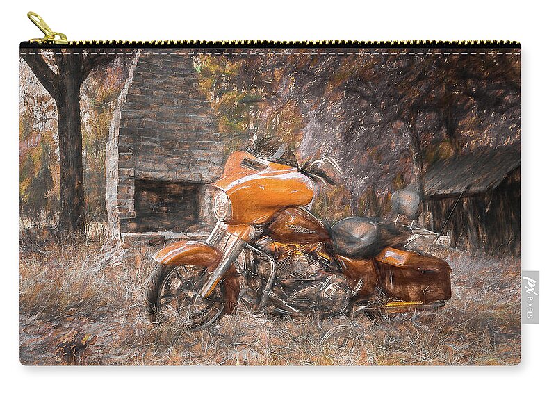 Motorcycle Zip Pouch featuring the digital art Amber Backroads by John Kirkland
