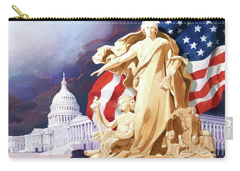 Tom Lydon Zip Pouch featuring the painting America - Apotheosis of Democracy - Peace Protecting Genius by Tom Lydon