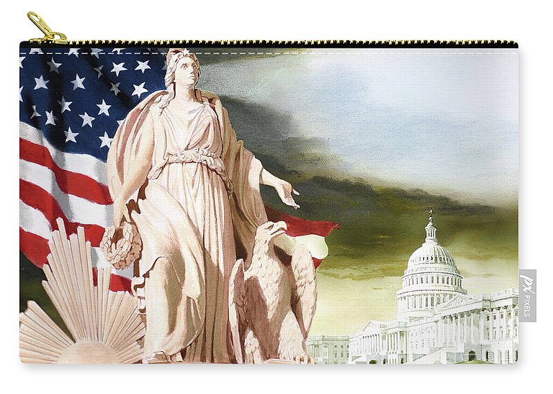 Tom Lydon Zip Pouch featuring the painting America - Progress of Civilization - America With Eagle At Her Side And Sun At Her Back by Tom Lydon