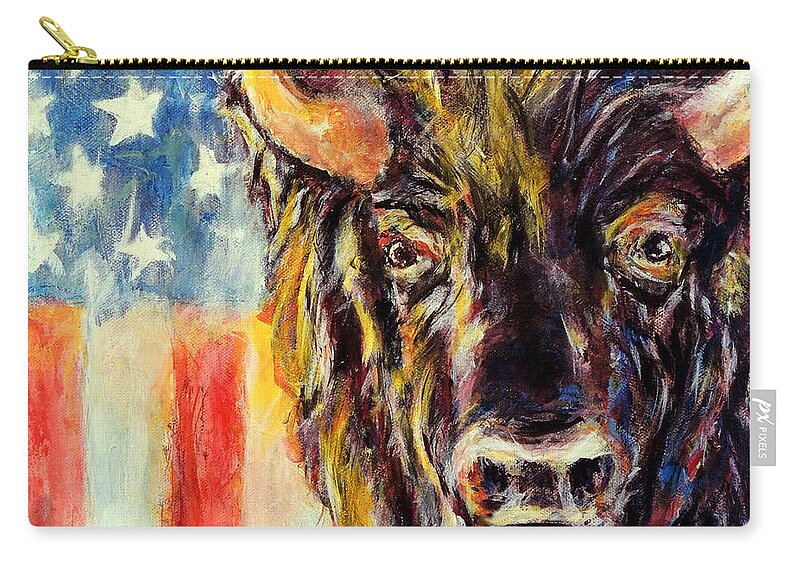 American Buffalo Flag Patriotic Carry-all Pouch featuring the painting American Buffalo by John Bohn
