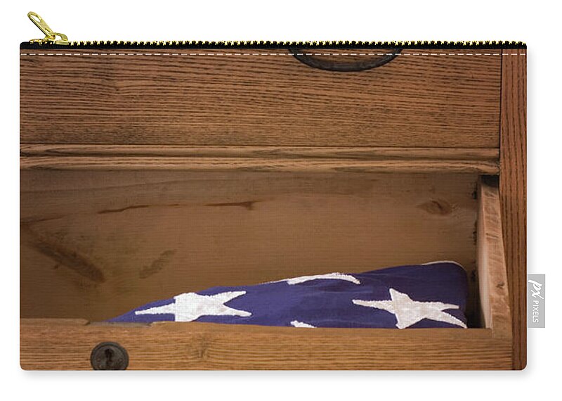 Fallen.fallen Soldier Zip Pouch featuring the photograph American Flag. Veterans Day, Memorial Day. by George Robinson