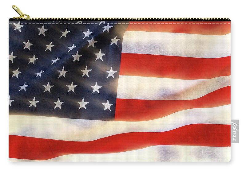 4th Zip Pouch featuring the photograph American flag waving in the wind by Simon Bratt