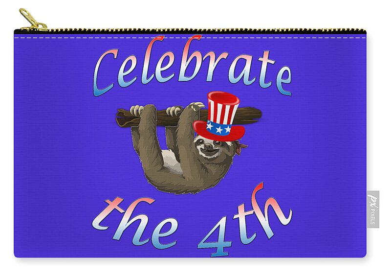 American Sloth Zip Pouch featuring the digital art American Sloth Celebrate the 4th by Ali Baucom