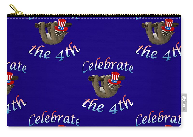 American Sloth Zip Pouch featuring the digital art American Sloth Celebrate the 4th Pattern by Ali Baucom
