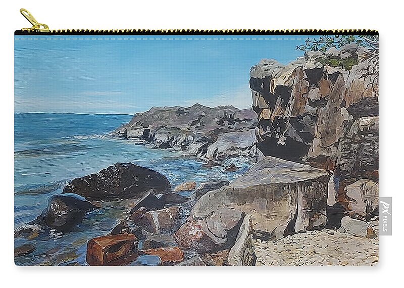 Coastline Zip Pouch featuring the painting Among The Rocks by William Brody