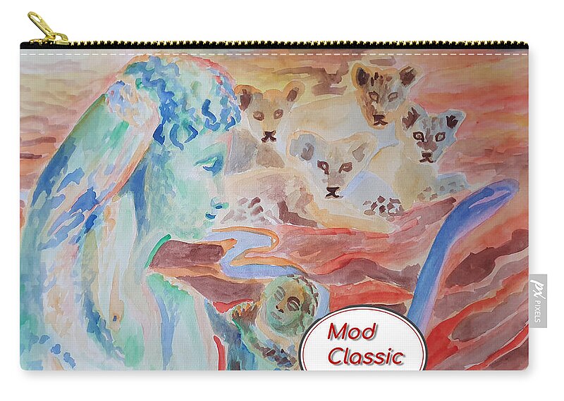 Classical Greek Sculpture Zip Pouch featuring the painting Amore and Psyche ModClassic Art by Enrico Garff