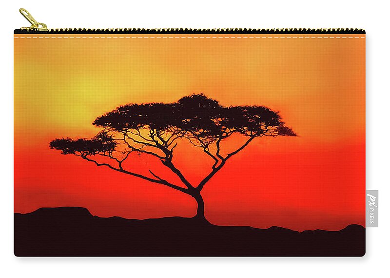 Africa Zip Pouch featuring the photograph An Acacia Tree in the Sunset by Mitchell R Grosky
