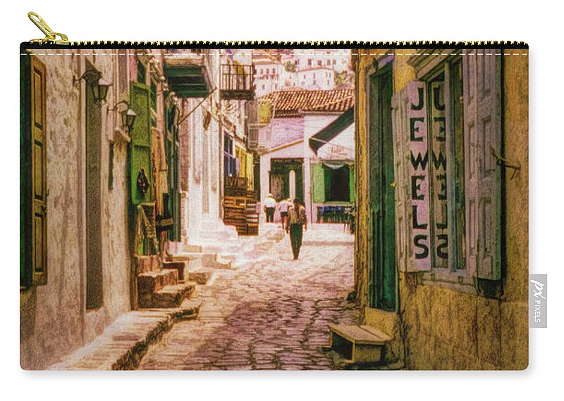 Crete Zip Pouch featuring the digital art An alley in Crete by Frank Lee