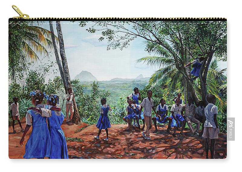 Caribbean Zip Pouch featuring the painting An Fweshe Pye Chennet-la by Jonathan Guy-Gladding JAG