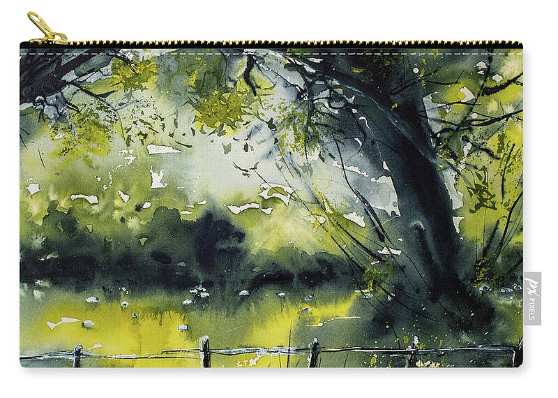 Landscape Zip Pouch featuring the painting An Irish Meadow by Cheryl Prather