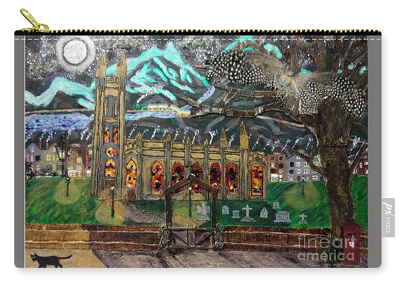 Church Carry-all Pouch featuring the mixed media An Owl with a View by David Westwood