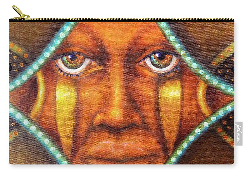 Tribal Zip Pouch featuring the painting Ancestral Fires by Kevin Chasing Wolf Hutchins