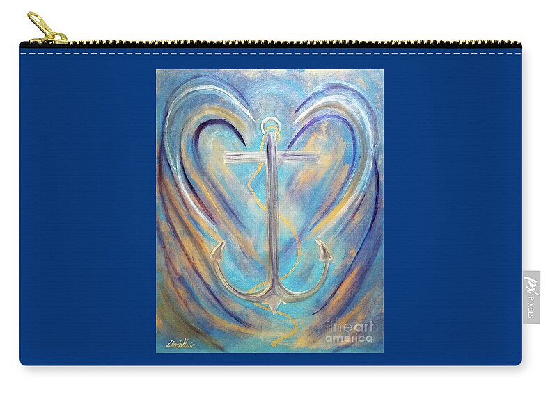 Anchor Zip Pouch featuring the painting Anchor of Sky and Sea by Artist Linda Marie