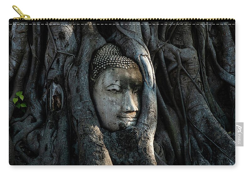 Buddha Carry-all Pouch featuring the photograph The Fallen Kingdom - Buddha Statue, Wat Mahathat, Thailand by Earth And Spirit