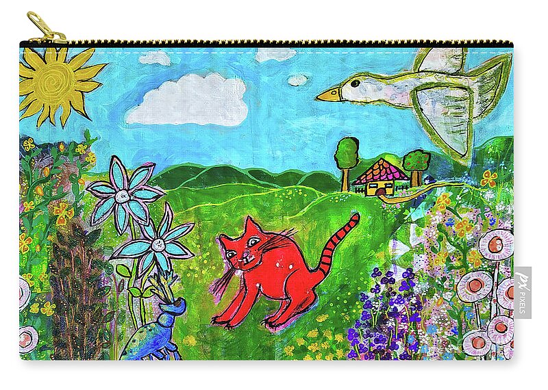 Cat Zip Pouch featuring the mixed media And Who Are You - Und Wer Bist Du by Mimulux Patricia No