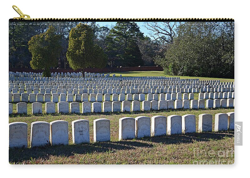 Civil War Zip Pouch featuring the photograph Andersonville National Cemetery by Ron Long
