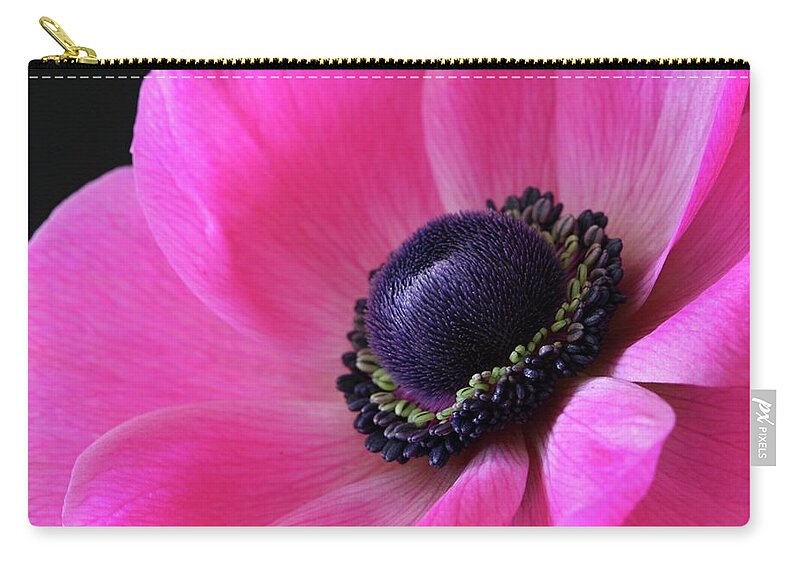 Macro Zip Pouch featuring the photograph Anemone Pink by Julie Powell
