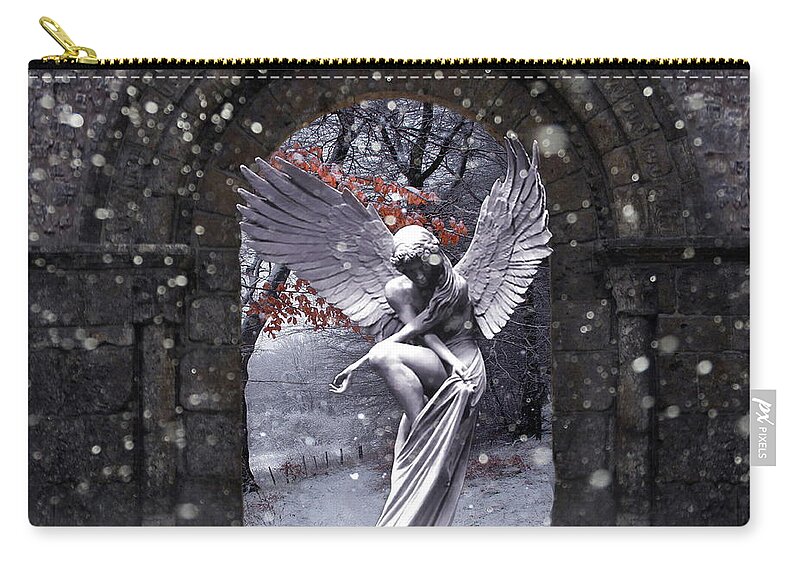 Angel Zip Pouch featuring the photograph Angel in the Garden by Andrea Kollo