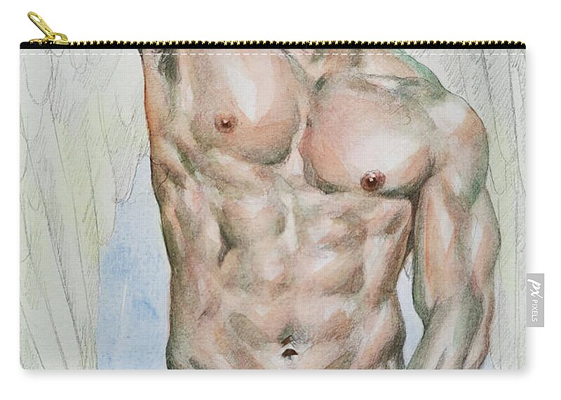 Male Nude Zip Pouch featuring the painting Angel of male nude #20119 by Hongtao Huang