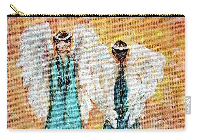 Angels Zip Pouch featuring the painting Angels by Zan Savage