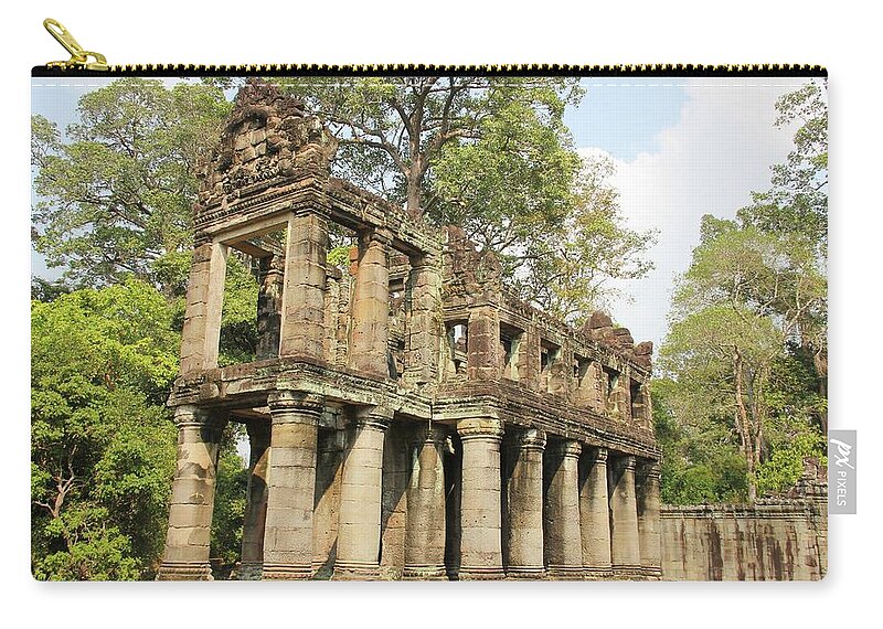 Angkor Wat Zip Pouch featuring the photograph Angkor Wat Ruins by Josu Ozkaritz