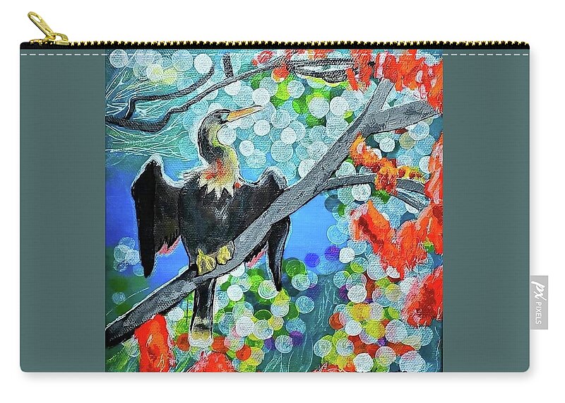 Anhinga Zip Pouch featuring the painting Anhinga by Amy Kuenzie