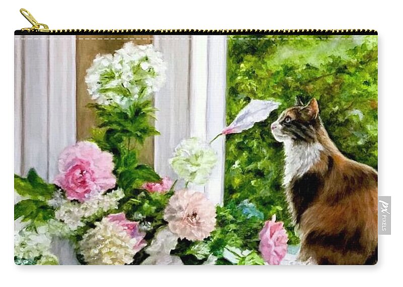 Calico Cat Zip Pouch featuring the painting Anika by Dr Pat Gehr