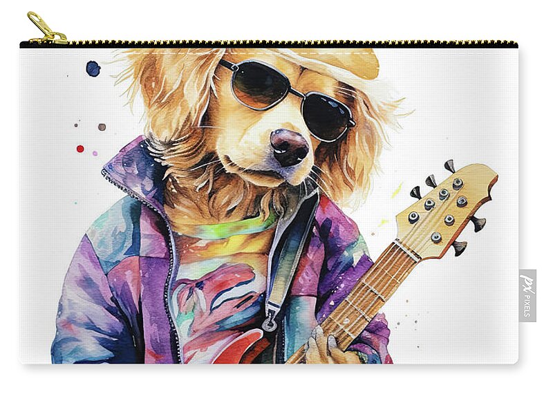 Labrador Zip Pouch featuring the digital art Animal Guitar Player 01 Labrador Dog by Matthias Hauser