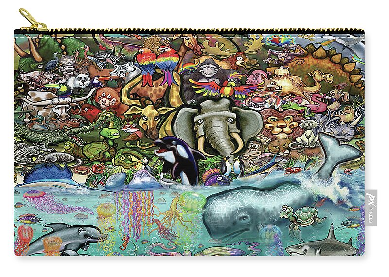 Animals Carry-all Pouch featuring the digital art Animals of Land and Sea by Kevin Middleton