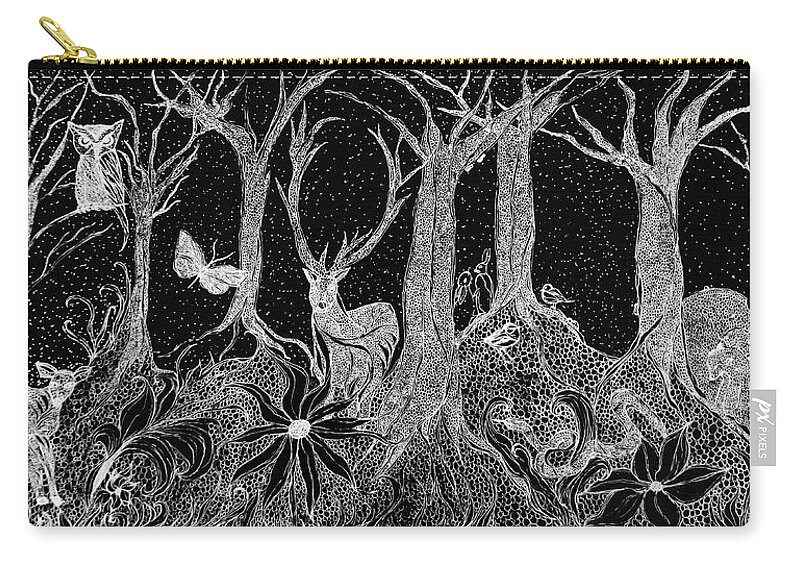  Zip Pouch featuring the drawing Animlas In The Forest by Melinda Firestone-White