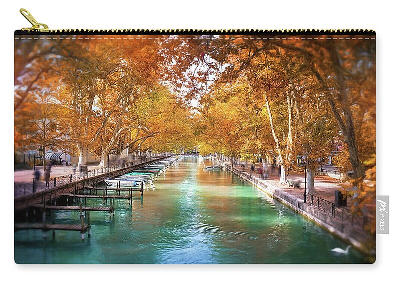 Annecy Zip Pouch featuring the photograph Annecy France Idyllic Canal du Vasse by Carol Japp
