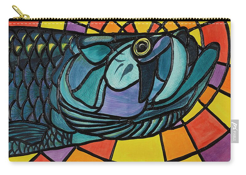Tarpon Zip Pouch featuring the painting Another Sunday Morning Tarpon by Steve Shaw