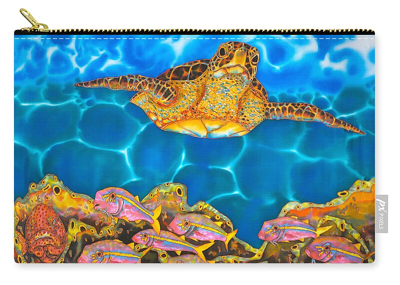  Zip Pouch featuring the painting Anse De La Riviere Doree Sea Turtle by Daniel Jean-Baptiste