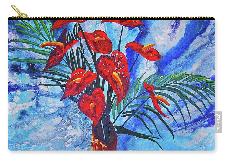 Flowers Zip Pouch featuring the painting Anthuriums by Thom MADro